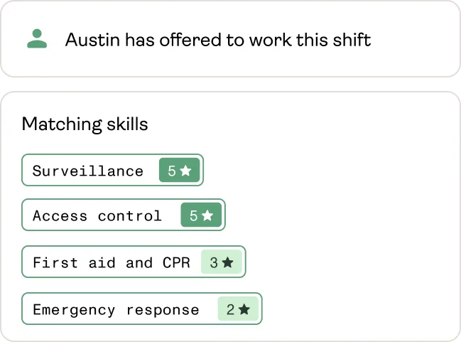 A worker offering to take a shift, with their matching skills
