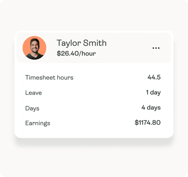 A worker pay summary with hours, leave and earnings